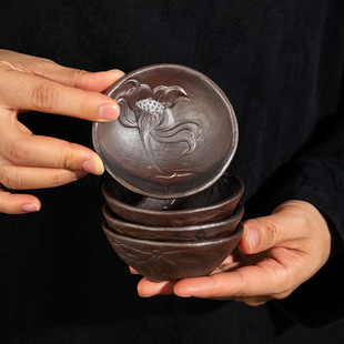 手工柴烧陶泥茶杯复古粗陶功夫茶具围炉煮斗笠个人茶杯喝茶主人杯