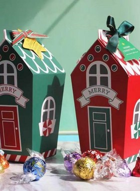 Cristmas House Shape Candy Bags Christmas Gift Box Cookie Ba