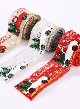 1pc 5cmx5m Christmas Ribbon Printed Burlap Ribbons Gift Hair
