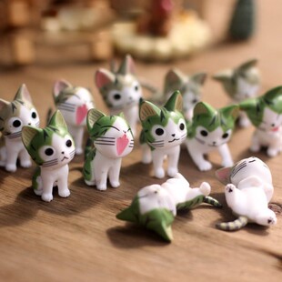 6Pcs Cat Terrarium Cheese Cat Figurines Miniature Figurine F