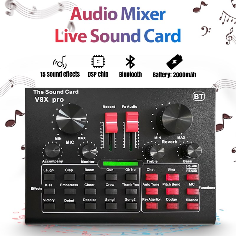 V8X PRO Audio Mixer Live Sound Card Bluetooth USB Interface