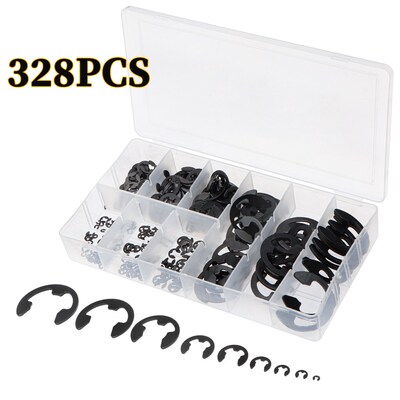 328pcs Circlip Set Black Mn-Steel Washer External Retaining