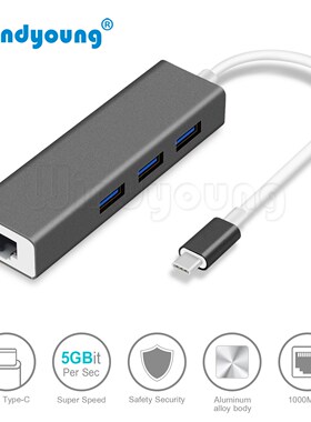 USB C Ethernet RJ45 Lan Adapter Type C to 3 Ports USB 3.0 Hu