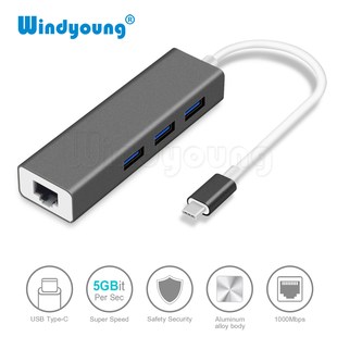 USB C Ethernet RJ45 Lan Adapter Type C to 3 Ports USB 3.0 Hu