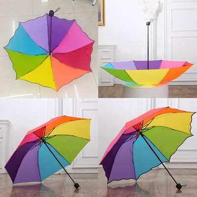 Children Umbrella Colorful Parasol Rainbow Folding Children'