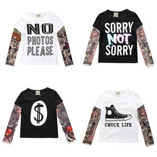 Novelty Tattoo Long Sleeve Children T-Shirts Cotton Boys T S