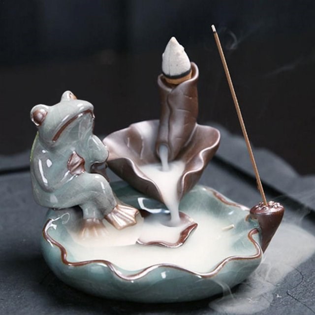 Handmade Ceramic Backflow Incense Burner Dragonfly Frog Wate