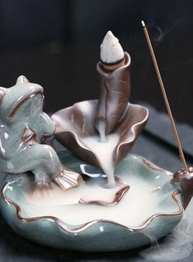 Handmade Ceramic Backflow Incense Burner Dragonfly Frog Wate