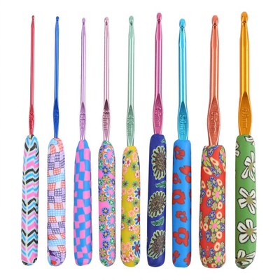 9pcs/set Aluminum Crochet Set Ceramic Handle Knitting Needle