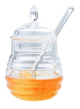 Honey Pot Clear Jar with Dipper Lid Beehive Style for Home K