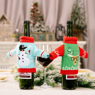 2021 Merry Christmas Clothes Red Wine Cover Table Holiday Se