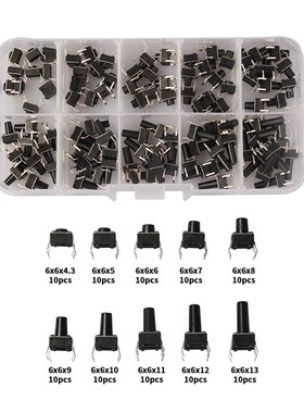 NEW 100pcs 10 Models 6*6 Tact Switch Black Push Button Switc