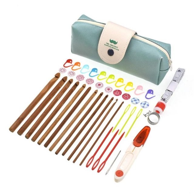 44pcs Crochet Hook Set Bamboo Yarn Weave Knitting Needles Se