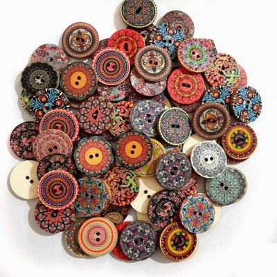 50pcs Retro series Wood Buttons for Handwork Sewing Scrapboo