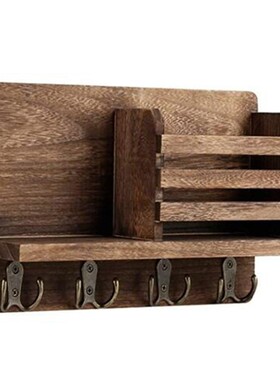 Entryway Mail Envelope Organizer with 4 Key Hooks Wall Mount