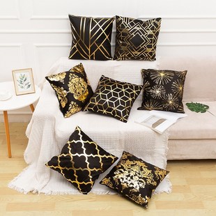 Black Gold Sofa Cushions Plush Hot Stamping Decorative Pillo