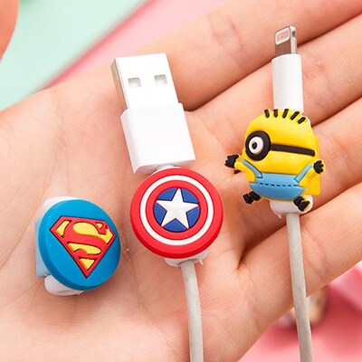 200pcs/lot Cartoon USB Charger Data Cable Earphone Protector