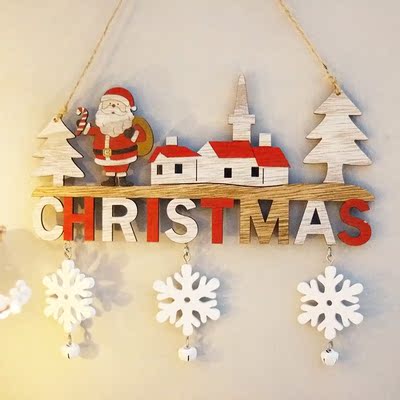 Wooden Christmas Door Wreath Oranments Wall Xmas Dec Merry C