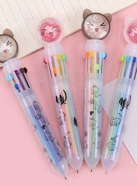 10 Color Flash Drilling Cat Ballpoint Pen Creative Multicolo