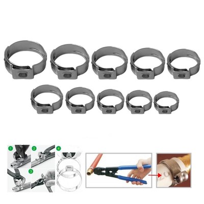 10Pcs Single Ear Stainless Steel Hydraulic Hose Clamps Fuel
