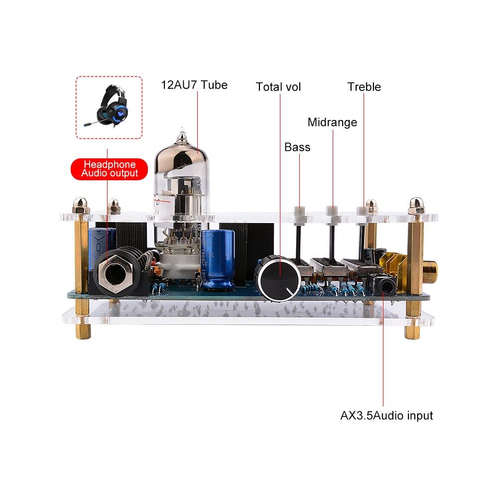 12AU7 Tube Headphone Amplifier Stereo Class A Audio Amp Tube