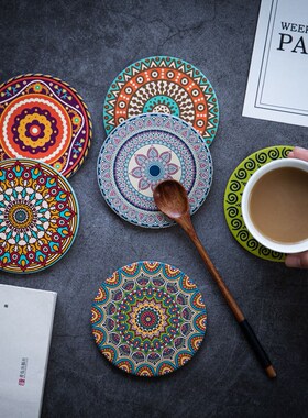 New Kitchen Mats Ceramic Round Coasters Mandala Flower Print