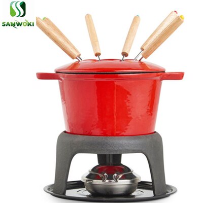 alchole stove hot pot Enamel coating cast iron fondue chocol