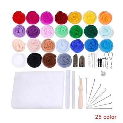 25 Colors Felt Yarn Roving Set Needle Felting Starter Kit Fo