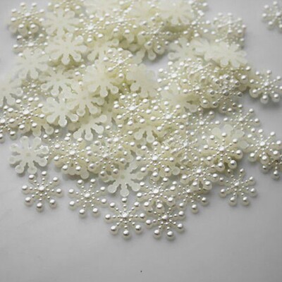 100Pcs DIY Craft Snowflake Artificial Flatback Pearl Beads C