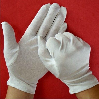 1 Pair Medium Thick White Cotton Polyester Gloves Lab Sanita