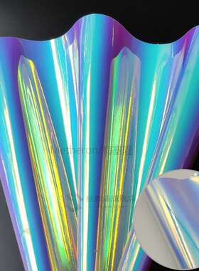 Iridescent Holographic Rainbow P Faux Leather Fabric Laser H