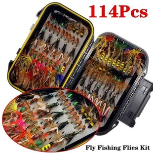 50/114Pcs/Set Fly Fishing Lure Box Set Wet Dry Nymph Fly Tyi