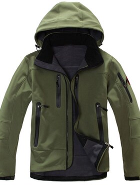 Outdoor Hooded Solid Color Waterproof Jacket Softshell Jacke