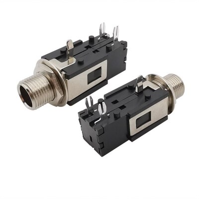 2Pcs Black 1/4  6.35 mm Mono Female Audio Phone Jack Headpho