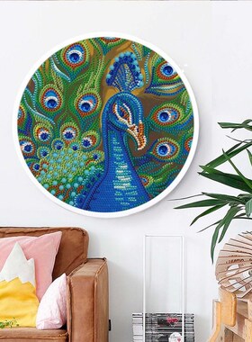Drill Stickers Painting Round Peafowl Animals Shape Sticker