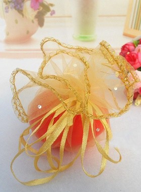 300pcs diameter 26cm gold Round Sachet Organza Bag Drawstrin