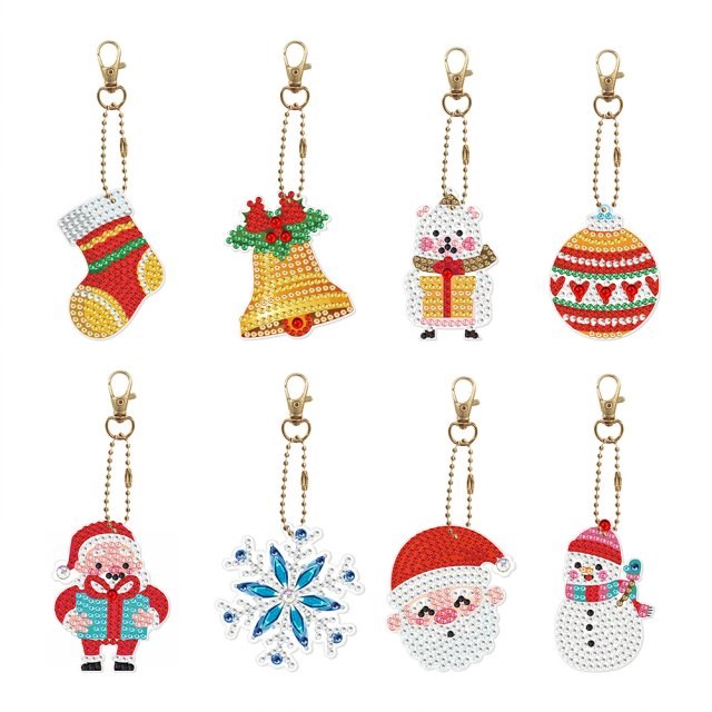 8pcs DIY Christmas Keychain Gift Santa Claus Snowman Tree Pe