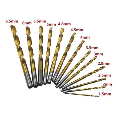 13PC Round handle Twist Drill Bit 1.5-6.5mm HSS Titanium Coa