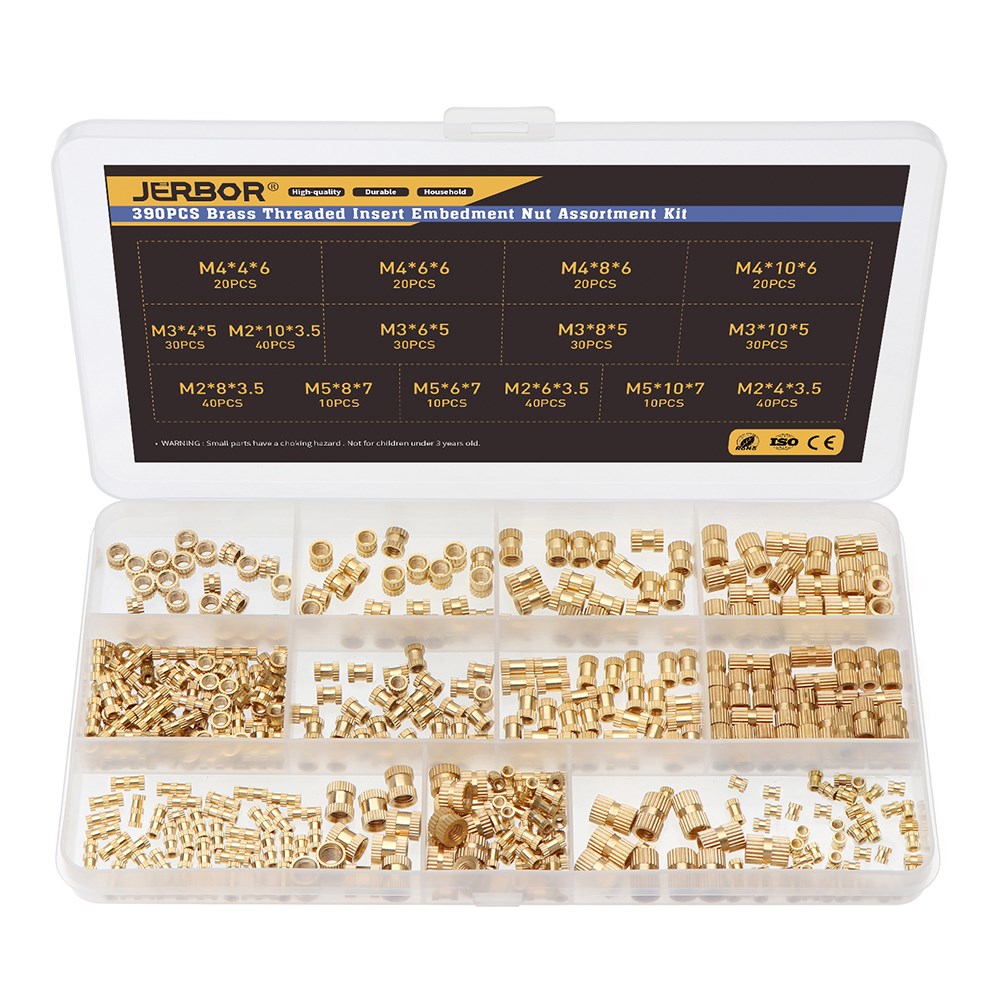 JERBOR 390 PCS M2 M3 M4 M5 Female Thread Knurled Nuts Brass