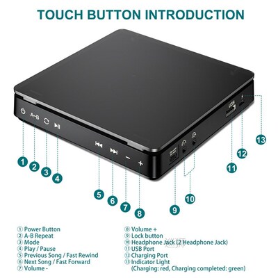 Portable CD Player Double Headphone Version Contact Button R