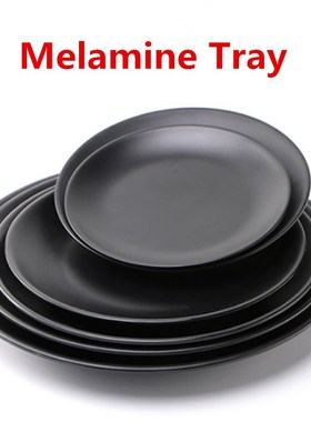 Melamine Round  black plastic Tray Dinner Plate Dishes Food