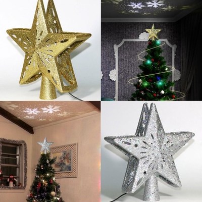 Rotatable 3D Glitter Star Projector Christmas Tree Topper Li