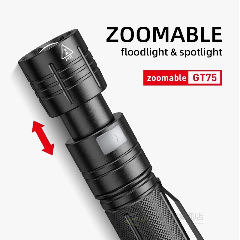 GT75 20W Cree xhp70 Powerful flashlight With Zoom USB Rechar