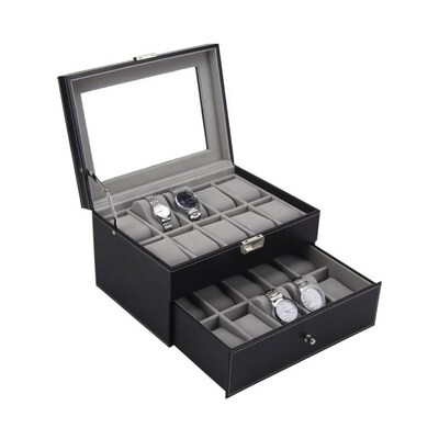 PU Leather Double Layers 20 Grids Slots Watch Box Watches Co