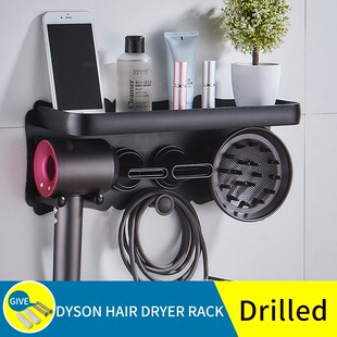 Dyson hair dryer rack shelf black wall mounted glue paste to