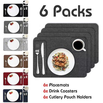 6 Piece/Set  4mm Thickness Felt Placemat Black-Table Mat Can