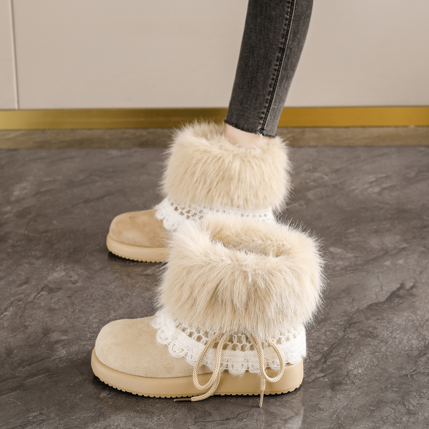 加绒厚底雪地靴户外防滑保暖棉鞋