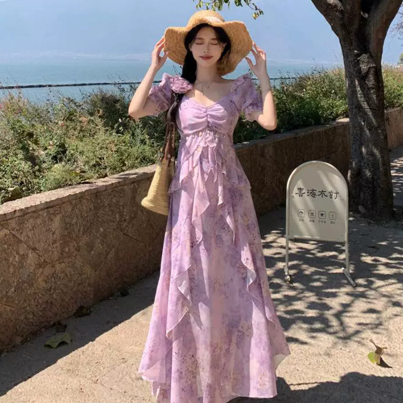 夏季法式甜美碎花小众显瘦连衣裙