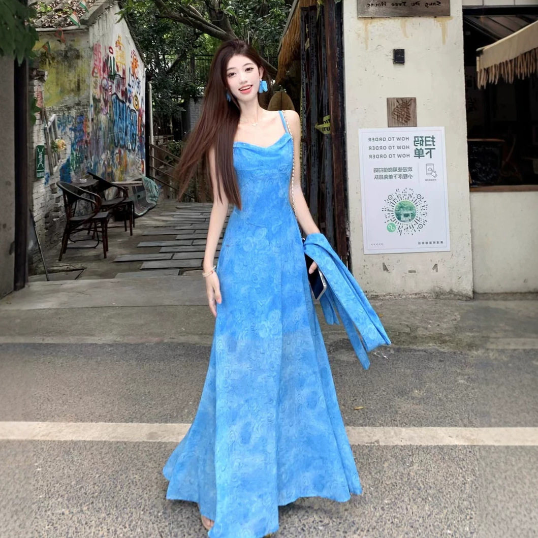 2026夏季新款时尚韩版设计感上衣吊带长裙子高腰款显瘦连衣裙女