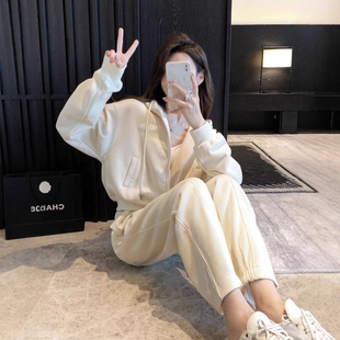 2026春秋季韩版宽松显瘦时尚洋气长袖休闲跑步服两件套运动套装女